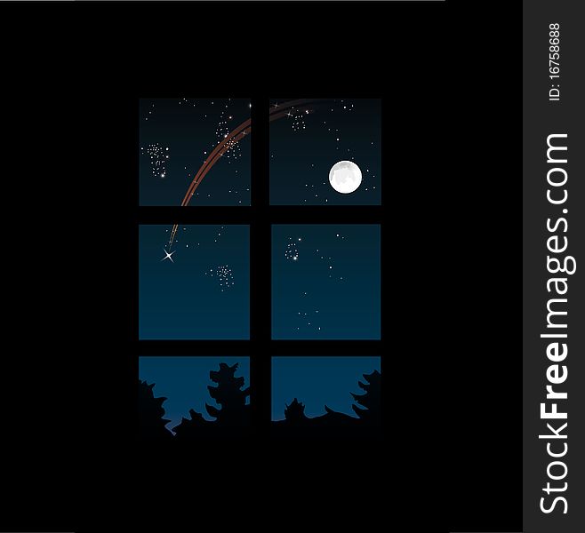 Window and falling star, vector
