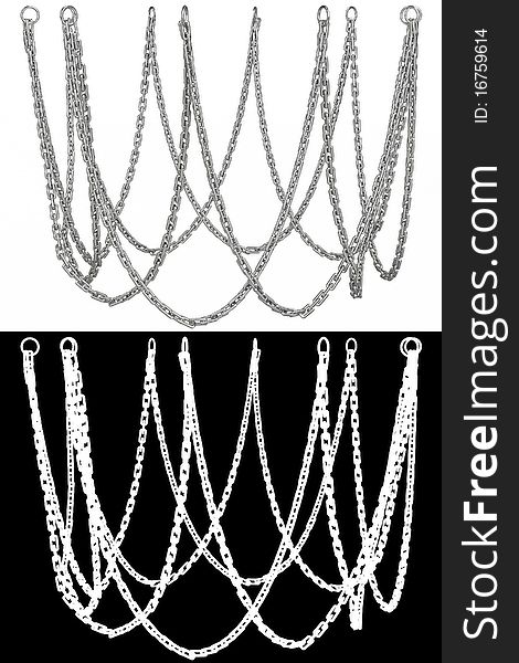 Metal chain on white background and alpha mask. 3D illustration. Metal chain on white background and alpha mask. 3D illustration