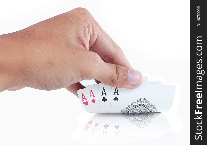 Gesture of hand open four aces card