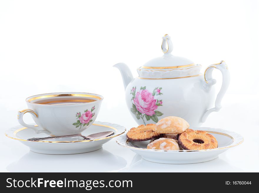 Tea accessories on a white background