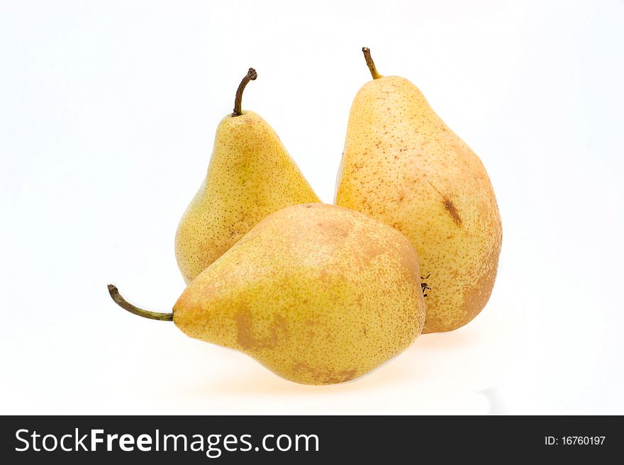 Fresh ripe pears close-up on a white background