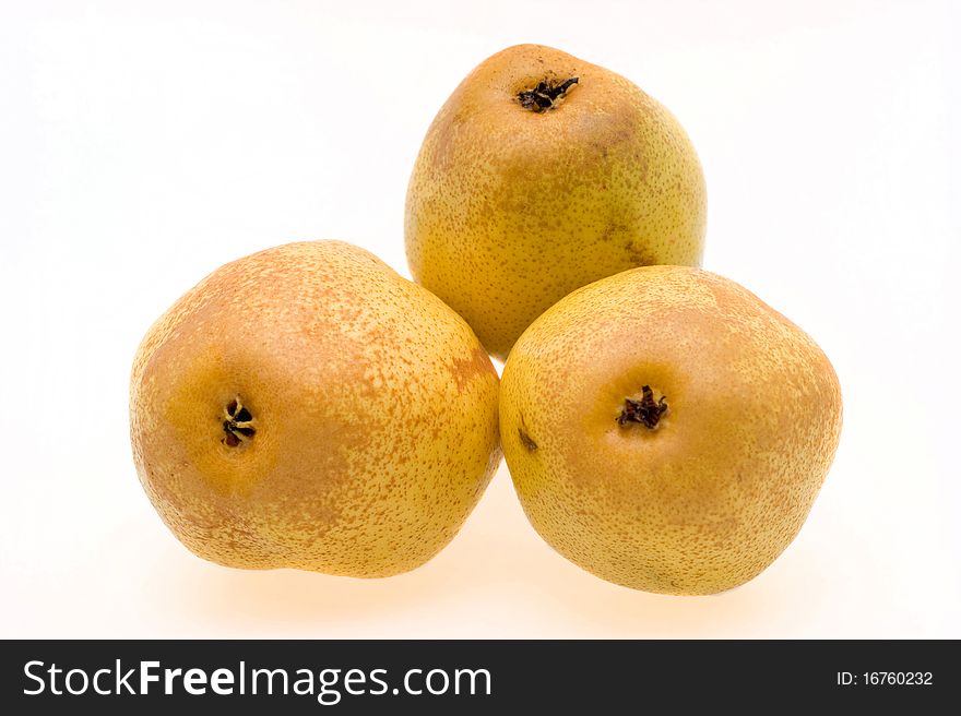 Fresh ripe pears close-up on a white background