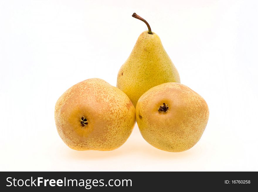 Fresh ripe pears close-up on a white background