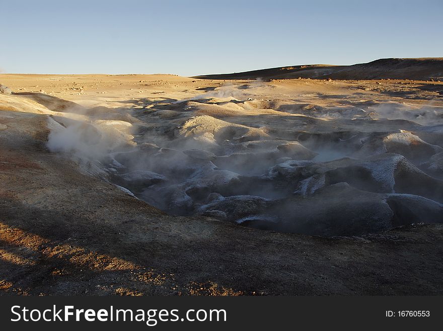 Sol de manana geyser basin, one of the highest in the woerl, Bolivia. Sol de manana geyser basin, one of the highest in the woerl, Bolivia