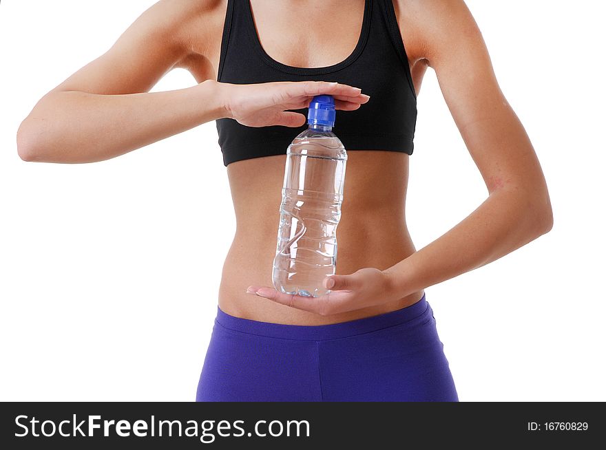 Sports Woman with a bottle of water isolated on with background