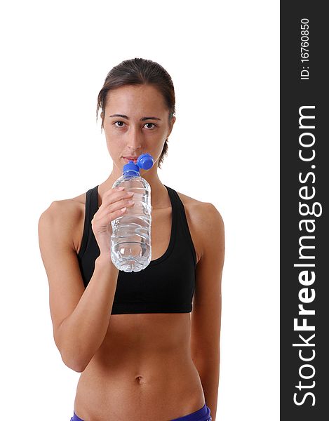 Sports Woman with a bottle of water isolated on with background