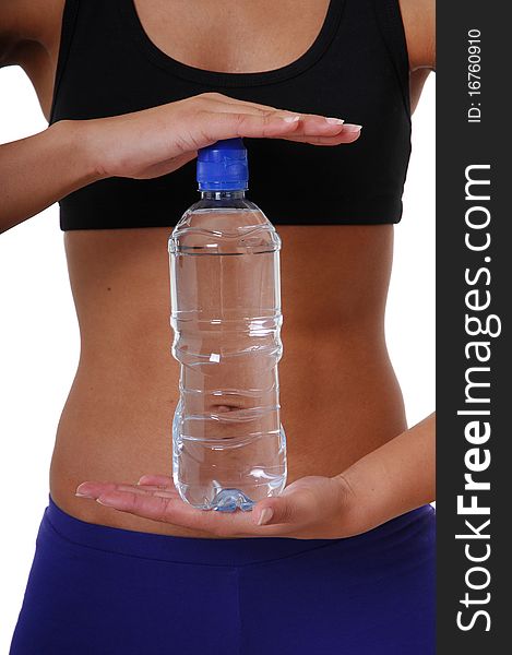 Sports Woman with a bottle of water isolated on with background