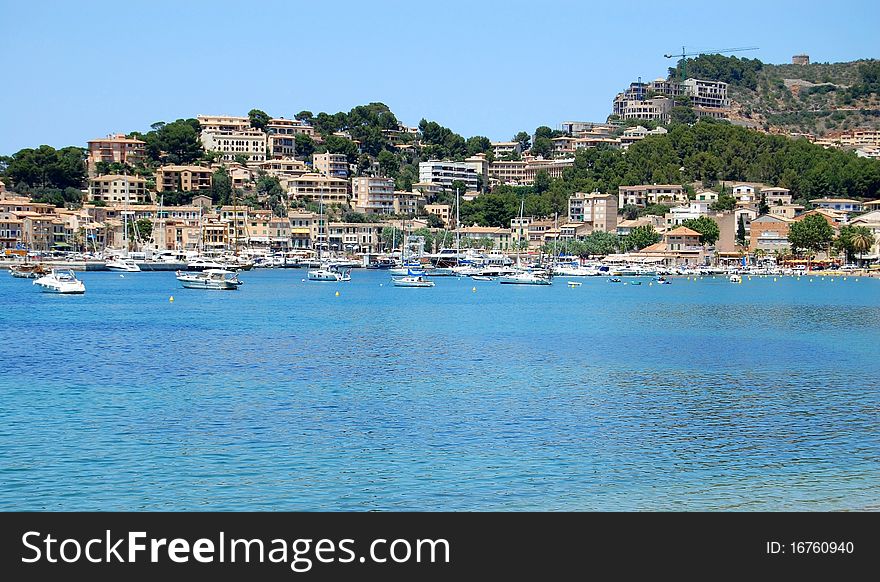 A nice deep blue view of the coastal, small city of Soller in Spain. A nice deep blue view of the coastal, small city of Soller in Spain...