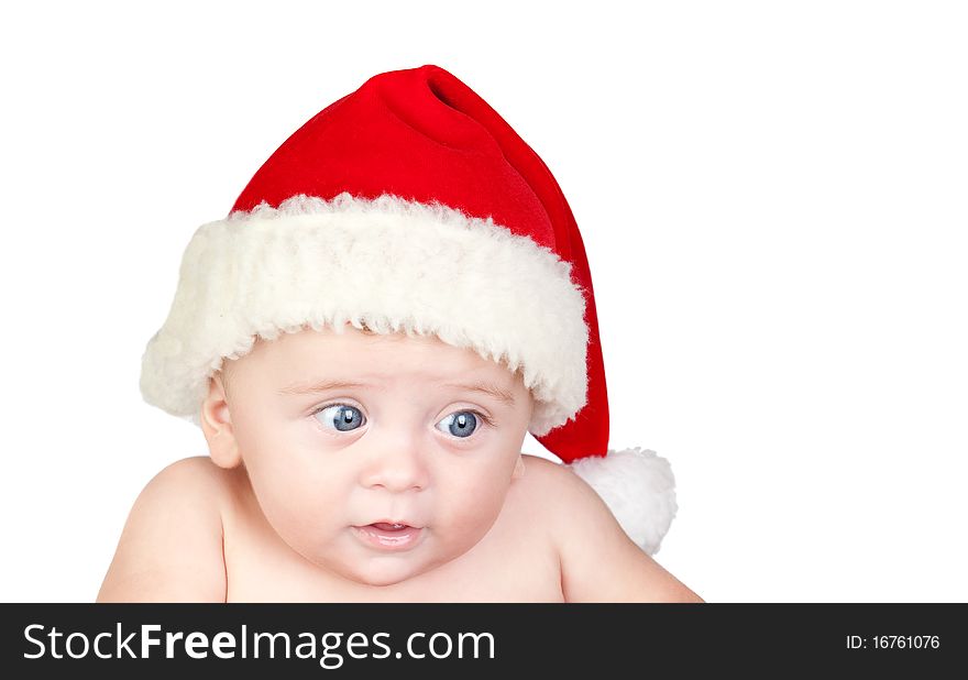 Beautiful babe with blue eyes and Christmas hat