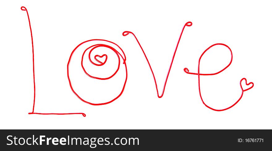 Wire word love of wire on a white background