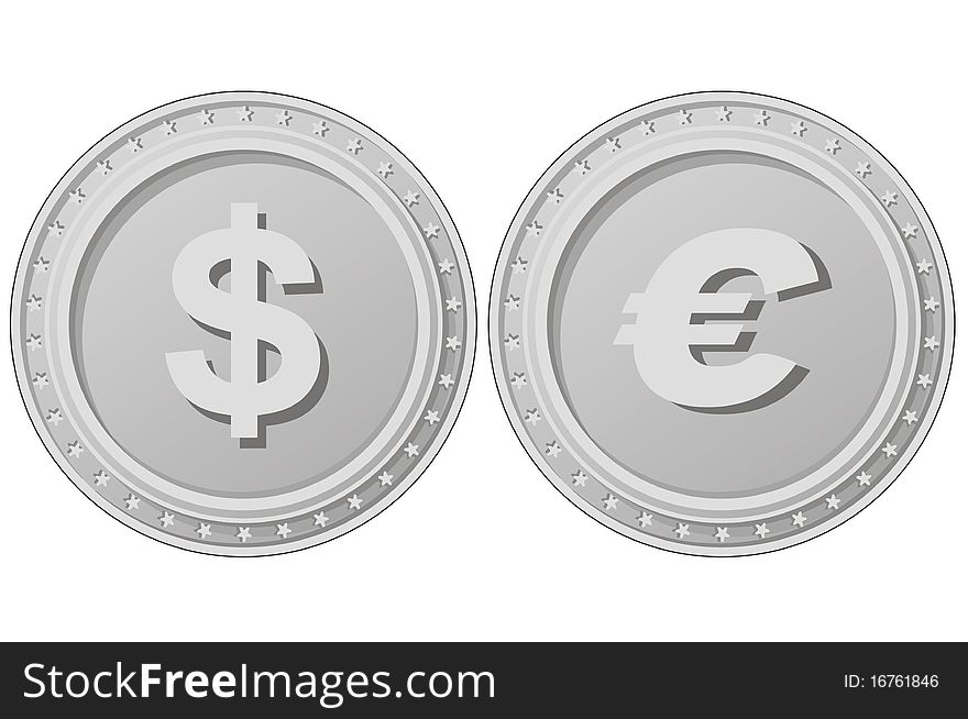 Coins of dollar and euro symbol