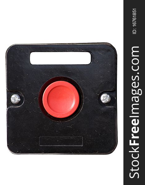 The red button of a control panel isolated on the white. The red button of a control panel isolated on the white