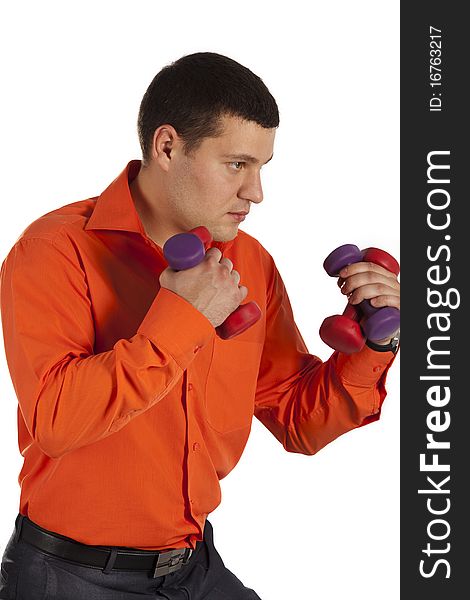 Businessman with dumbbells