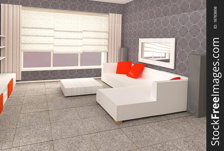 An image of a modern living room - 3D render illustration