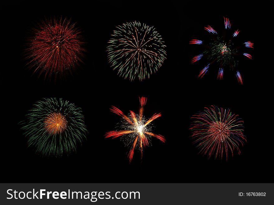 Set of colorful fireworks,muang thong tha ni Bangkok Thailand