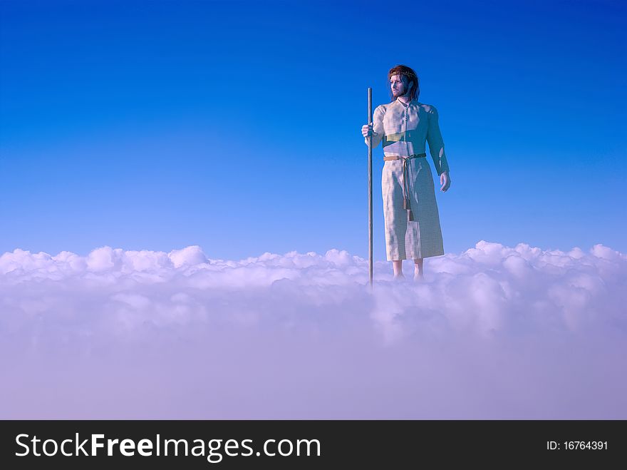 Jesus stands in the clouds. Jesus stands in the clouds