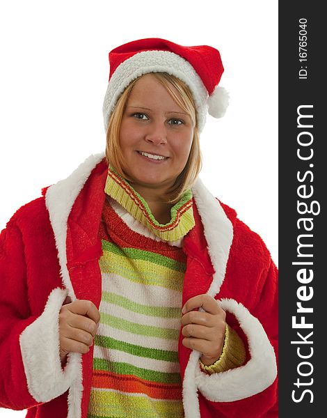A portrait of a beautiful caucasian christmas girl - isolating on white background. A portrait of a beautiful caucasian christmas girl - isolating on white background