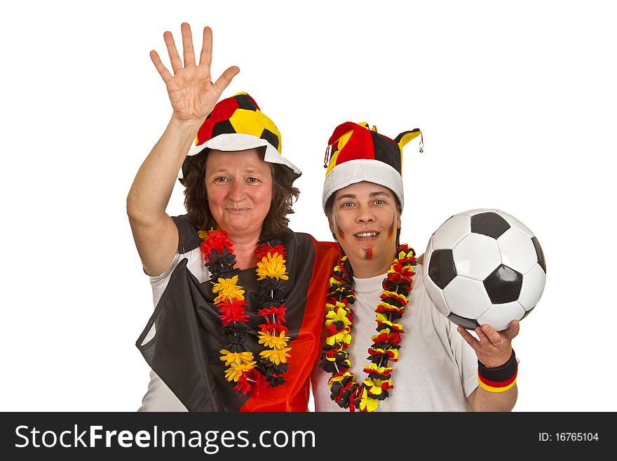 Female Soccer fans on white background