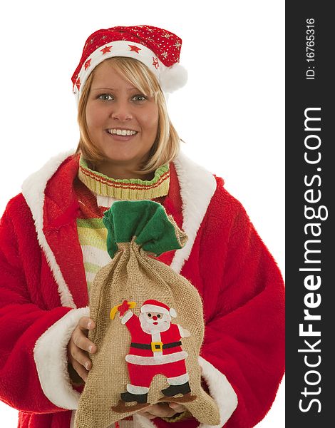 A portrait of a beautiful caucasian christmas girl - isolating on white background. A portrait of a beautiful caucasian christmas girl - isolating on white background