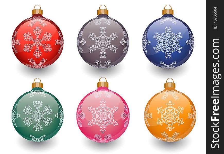 Christmas baubles isolated on white. Vector illustration.