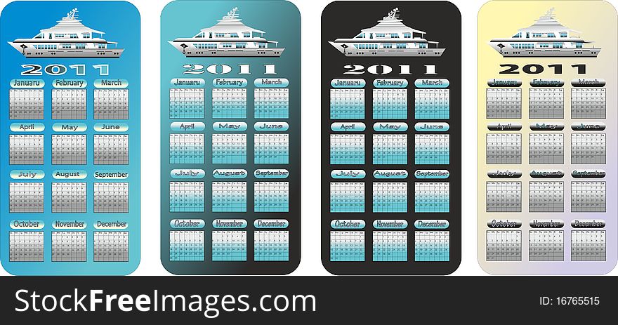 Calendar with a yacht on a black background on the 2011 new year. Calendar with a yacht on a black background on the 2011 new year