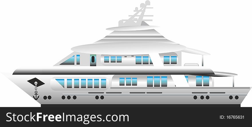 Illustration of a big white boat with blue windows. Illustration of a big white boat with blue windows