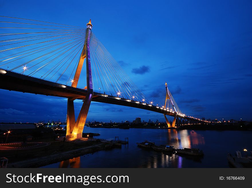 King Bhumibol Bridge at night