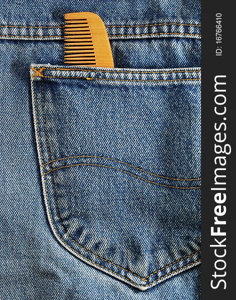 Texture of blue color jeans with pocket and comb. Texture of blue color jeans with pocket and comb