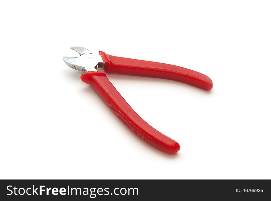 Nippers with red handle on white background. Nippers with red handle on white background