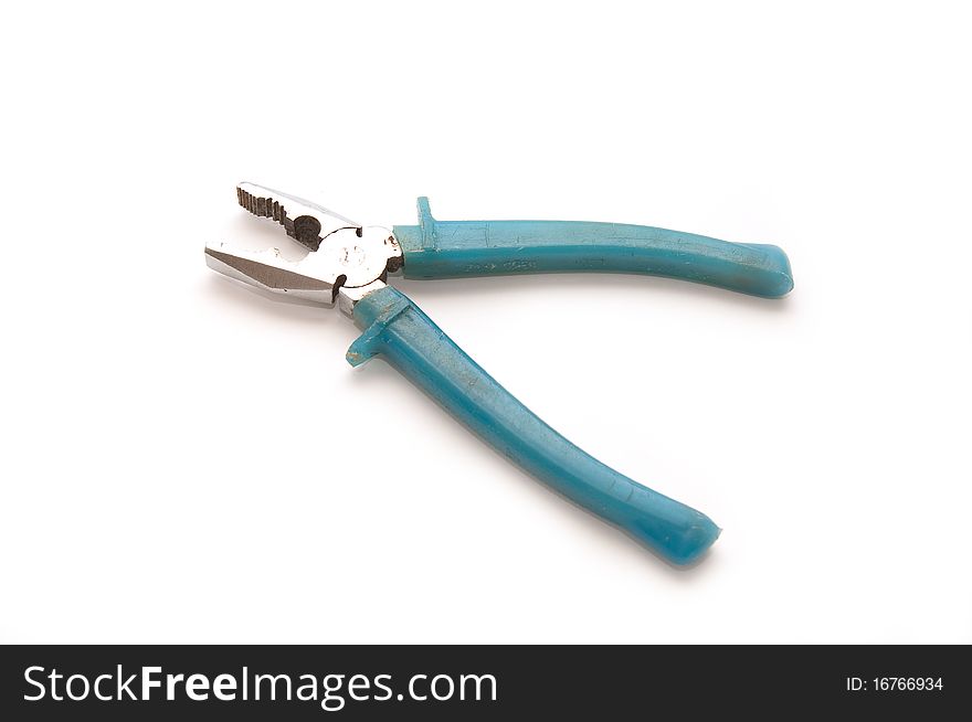 Pliers with blue handle on white background. Pliers with blue handle on white background