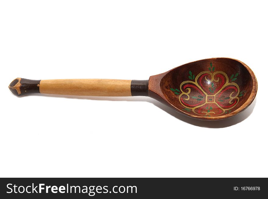 traditional Russian wooden spoon on white background