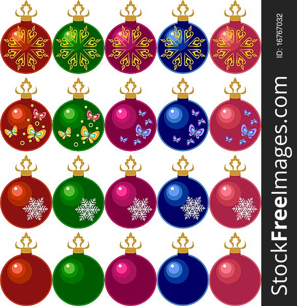 Christmas balls of different colors with a pattern