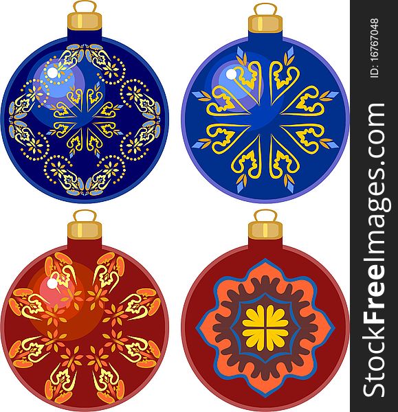 Christmas balls of different colors with a pattern