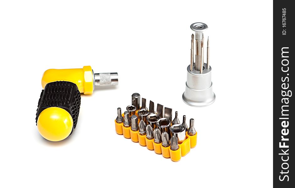 Screwdriver with set of nozzles.