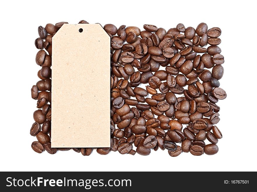 Coffee beans with card on a white background. Coffee beans with card on a white background.