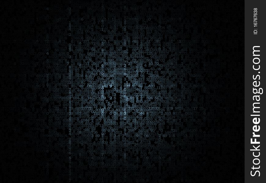 Numeric low contrast texture executed in blue against dark background. Numeric low contrast texture executed in blue against dark background