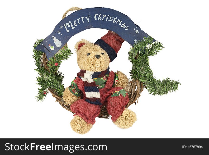 View of an elegant christmas wreath with bear