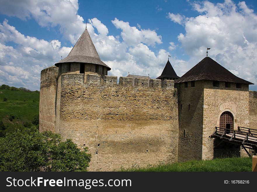Entrance view of the Khotyn Fortress. Khotyn, Ukraine