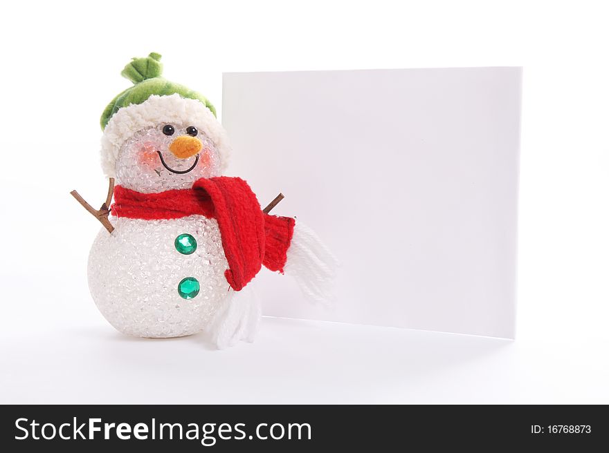 Snowman with blank banner to add text or design, Christmas image. Snowman with blank banner to add text or design, Christmas image