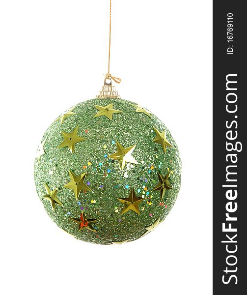 Green Christmas ball with stars isolated on white. Green Christmas ball with stars isolated on white.