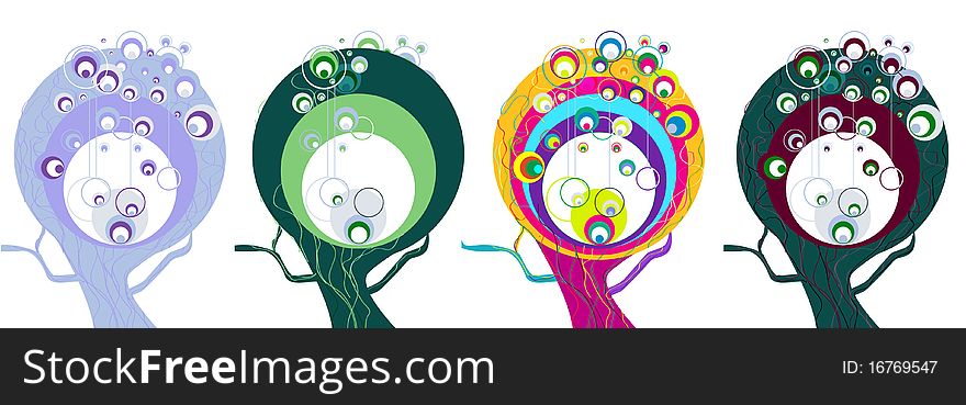 Vector illustration. 4 multi-color trees abstract. Vector illustration. 4 multi-color trees abstract