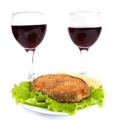 Grilled Fish And A Glass Of Wine Stock Photography Grilled Fish And A Glass Of Wine Stock Photography
