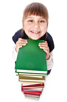 Schoolgirl With Books Is Looking Up Royalty Free Stock Photo Schoolgirl With Books Is Looking Up Royalty Free Stock Photo