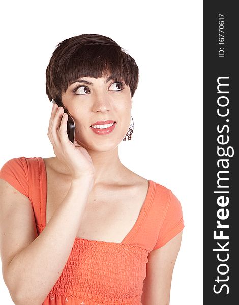 A close up of a woman talking on her cell phone. A close up of a woman talking on her cell phone.