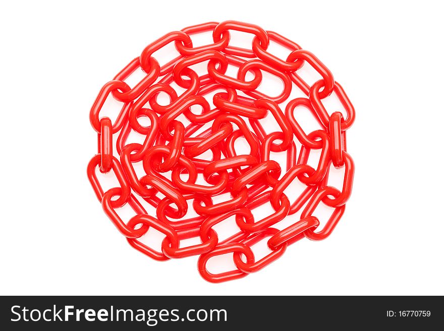 Red plastic chain on a white