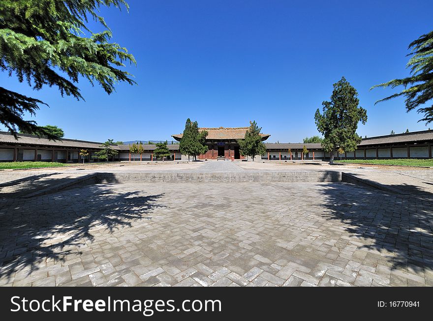 Courtyard view in a Chinese old temple, shown as traditional architecture style. Courtyard view in a Chinese old temple, shown as traditional architecture style.