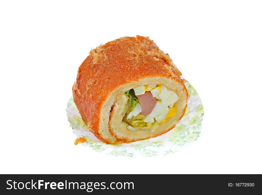 Roll bread with egg and sausage