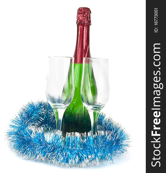 Champagne and wine glasses on a white background