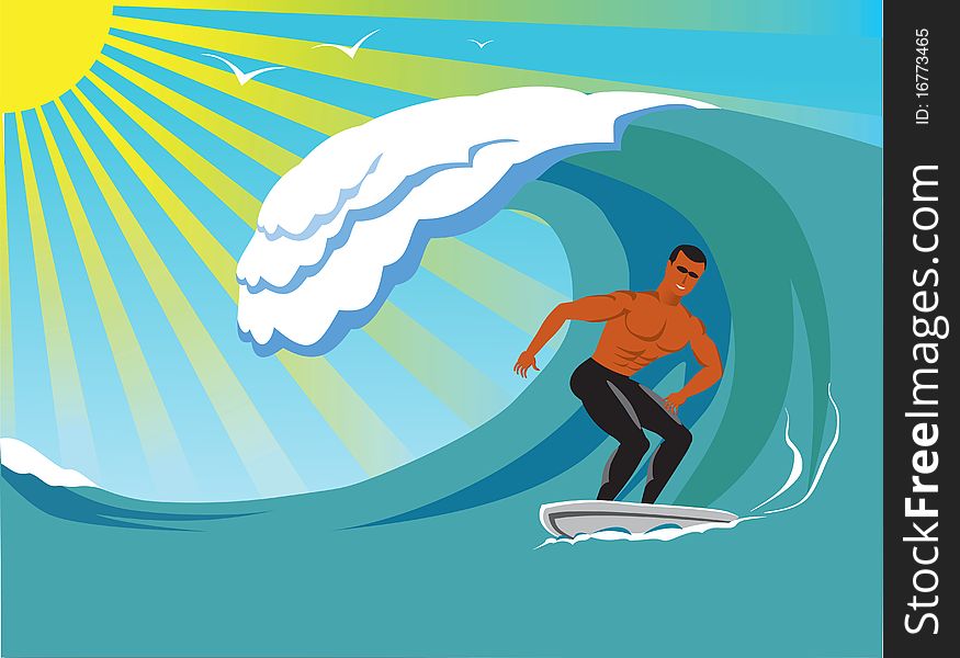 Surfer and the waves are shown in picture. Surfer and the waves are shown in picture.