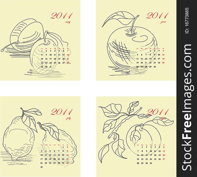 Calendar for 2011 with fruit. Part 2. Universal template for greeting card, web page, background